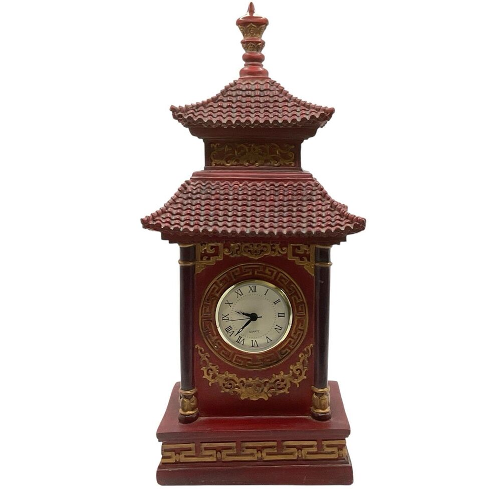 RARE Design Toscano Chinese Pagoda Clock Sculpture Statue Decor Large 19”